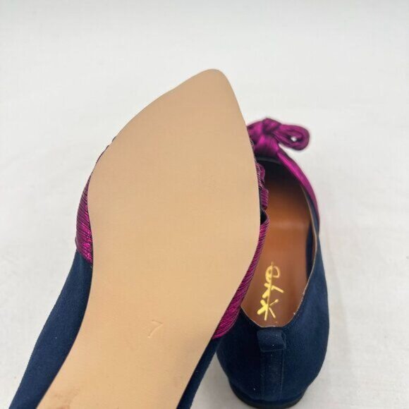 XYD Navy Bowknot Pointed Toe Slip On Low Heels Pumps Soft Suede Party Shoes - Picture 6 of 8